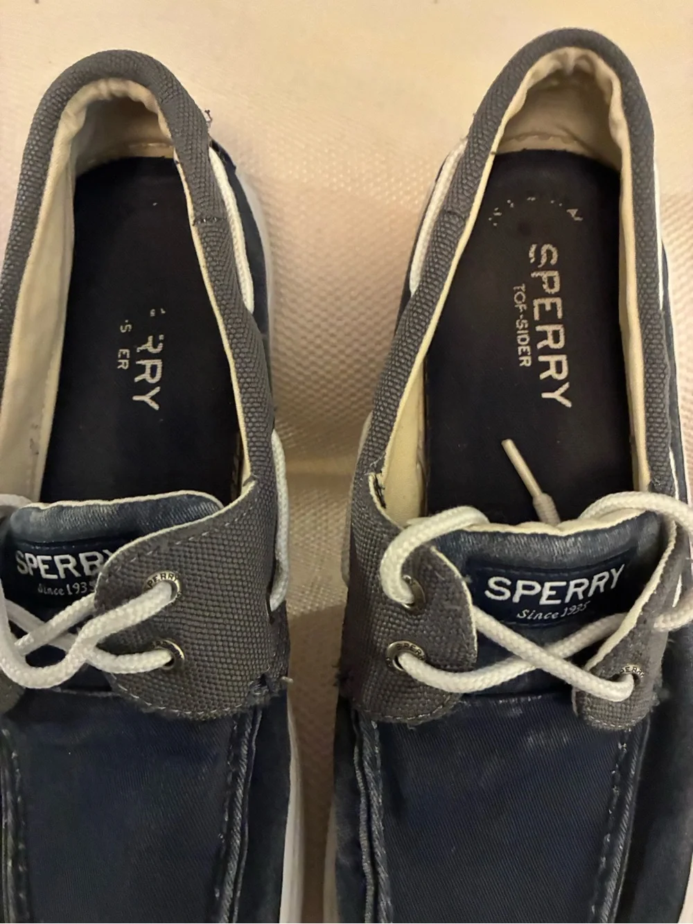 Sperry Navy and Gray Canvas Leather-Trim Boat Shoes